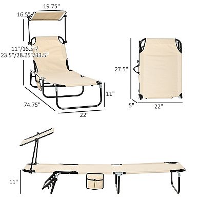 Outsunny 2-piece Chaise Lounge With Adjustable Backrest And Sunshade, Tan