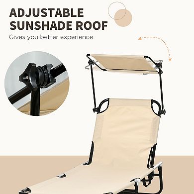Outsunny 2-piece Chaise Lounge With Adjustable Backrest And Sunshade, Tan