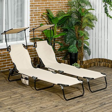 Outsunny 2-piece Chaise Lounge With Adjustable Backrest And Sunshade, Tan