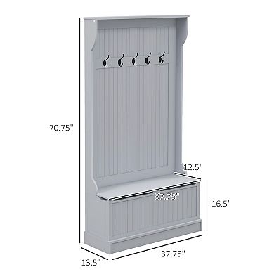 Wooden Hallway Coat Rack With Five Steel Hooks And Hinge Storage Sitting Area