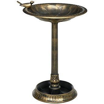 Outsunny 28" Antique Bird Bath With Planter Pedestal Birdbath Bowl, Bronze
