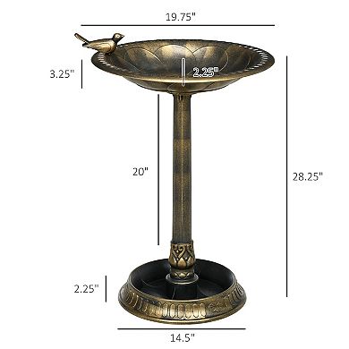Outsunny 28" Antique Bird Bath With Planter Pedestal Birdbath Bowl, Bronze