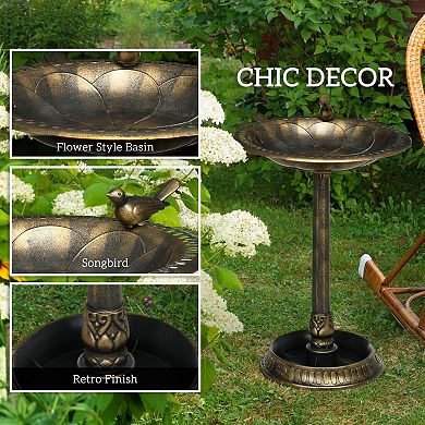 Outsunny 28inch Antique Bird Bath with Pedestal Birdbath Bowl