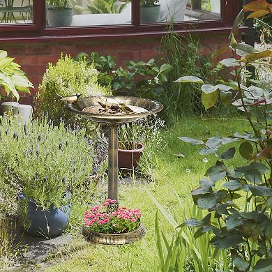 Outsunny 28" Antique Bird Bath With Planter Pedestal Birdbath Bowl, Bronze