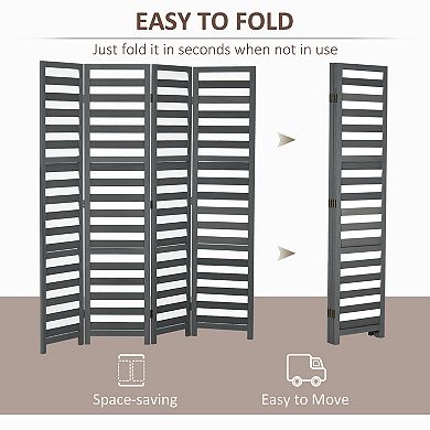 4-panel Folding Divider Room, 5 Ft Louvred Privacy Screen Panels, White/grey