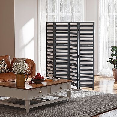 4-panel Folding Divider Room, 5 Ft Louvred Privacy Screen Panels, White/grey