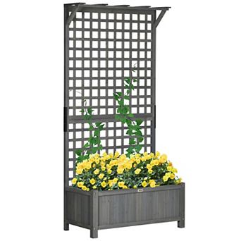Outsunny Wood Raised Garden Bed Planter with Trellis & Roof