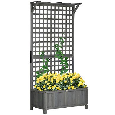 Outsunny Wood Raised Garden Bed Planter with Trellis & Roof