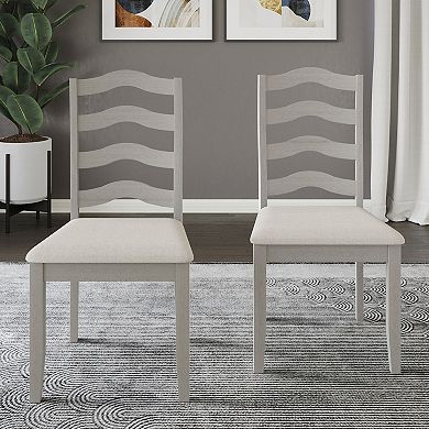 Transitional Wooden Dining Chair With Warm Grey Cover