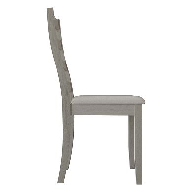 Transitional Wooden Dining Chair With Warm Grey Cover