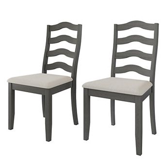 Transitional Wooden Dining Chair With Warm Grey Cover