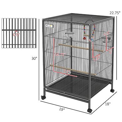 Bird Cage With Stand For Parrots, Lovebirds, Finches, Small Birds - Gray