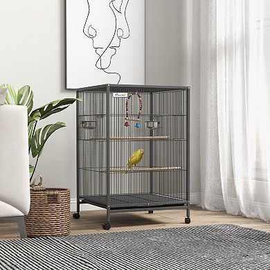 Bird Cage With Stand For Parrots, Lovebirds, Finches, Small Birds - Gray