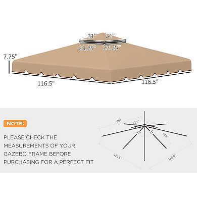 Outsunny 9.8'x9.8' Double Roof Gazebo Replacement Canopy Top Cover