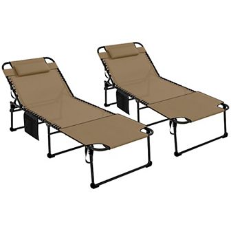 Outsunny 2 pc Folding Chaise Lounge, Reclining Tanning Chairs