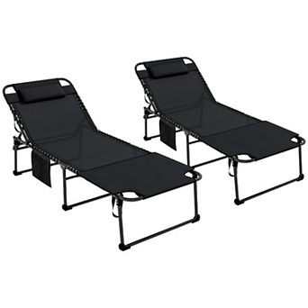 Outsunny 2 pc Folding Chaise Lounge, Reclining Tanning Chairs