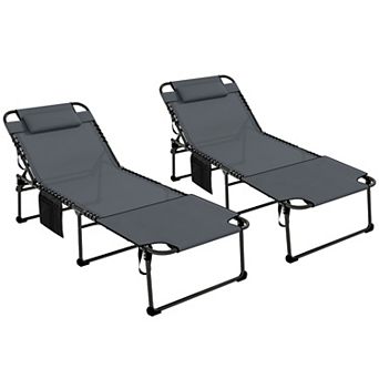 Outsunny 2 pc Folding Chaise Lounge, Reclining Tanning Chairs