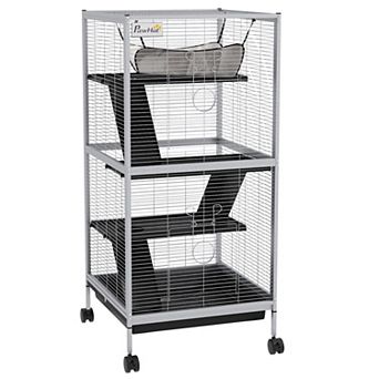 Large Rolling Metal Small Animal Cage With Hammock & 4 Doors, Removable Tray