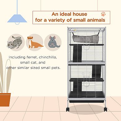 Large Rolling Metal Small Animal Cage With Hammock & 4 Doors, Removable Tray