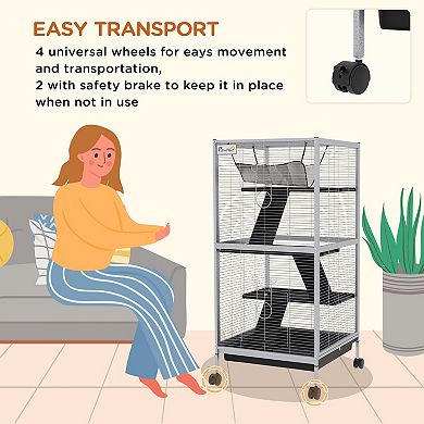 PawHut 4-Tier Small Animal Cage, Ferret Cage Large Chinchilla Cage