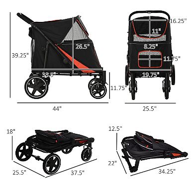 One-click Foldable Pet Stroller With Shock Absorber, Black
