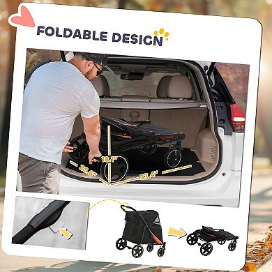 PawHut 1-Click Foldable Dog Stroller for M-L Dogs, Pet Stroller