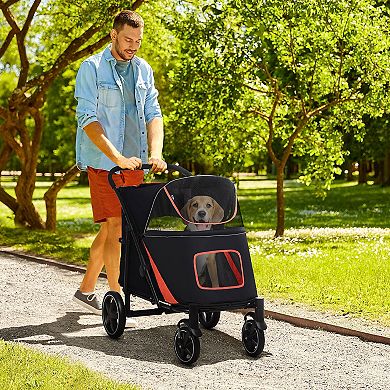 One-click Foldable Pet Stroller With Shock Absorber, Black