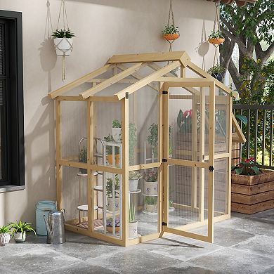 Outsunny Walk-in Polycarbonat Greenhouse With Temperature Controlled Window