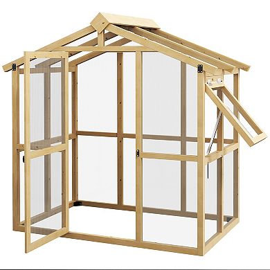 Outsunny Walk-in Polycarbonat Greenhouse With Temperature Controlled Window