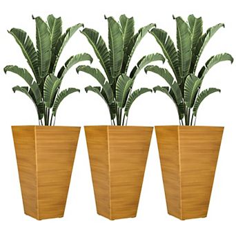 Tall Outdoor Planters Set Of 3 With Drainage Holes, Plug, Tan