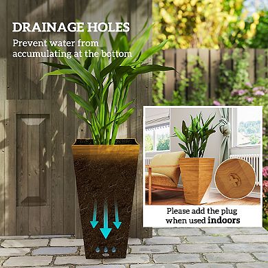 Outsunny Set of 3 Tall Outdoor Planters w/ Drainage Holes Light
