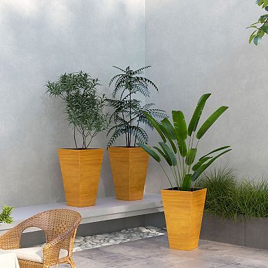 Tall Outdoor Planters Set Of 3 With Drainage Holes, Plug, Tan