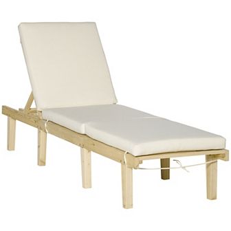 Chaise Lounge Pool Chair For Outdoor W/ Adjustable Backrest & Cushion, Natural