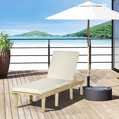 Chaise Lounge Pool Chair For Outdoor W/ Adjustable Backrest & Cushion, Natural