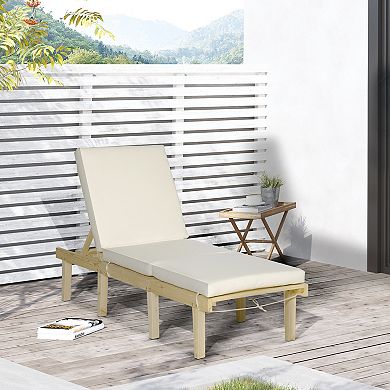 Chaise Lounge Pool Chair For Outdoor W/ Adjustable Backrest & Cushion, Natural