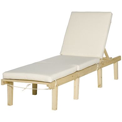 Chaise Lounge Pool Chair For Outdoor W/ Adjustable Backrest & Cushion, Natural