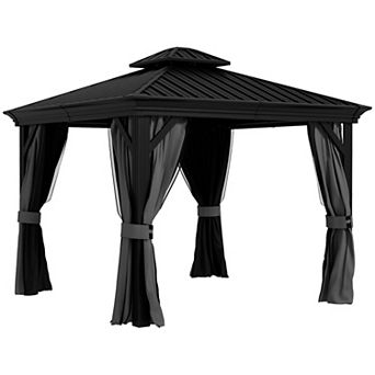 10' X 10' Patio Gazebo, Mesh Curtains, Double Vented Steel Roof, Light Gray