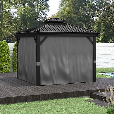 10' X 10' Patio Gazebo, Mesh Curtains, Double Vented Steel Roof, Light Gray