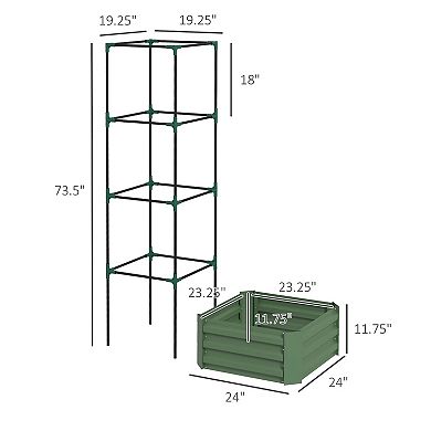 Galvanised Raised Garden Bed With Tomato Cage, Open Bottom, Green