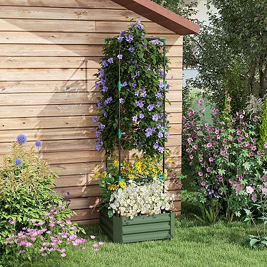 Galvanised Raised Garden Bed With Tomato Cage, Open Bottom, Green