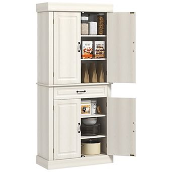 HOMCOM 71inch Kitchen Pantry Storage Cabinet with 4 Doors, Drawer, White