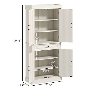 HOMCOM 71inch Kitchen Pantry Storage Cabinet with 4 Doors, Drawer, White