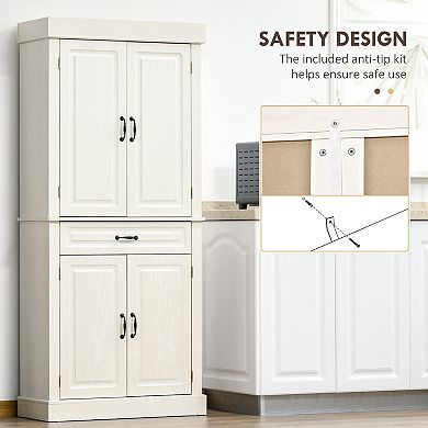 HOMCOM 71inch Kitchen Pantry Storage Cabinet with 4 Doors, Drawer, White