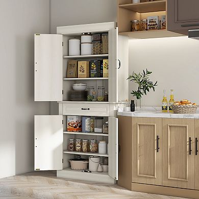 HOMCOM 71inch Kitchen Pantry Storage Cabinet with 4 Doors, Drawer, White