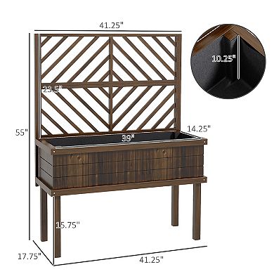 Outsunny Raised Garden Bed With Trellis For Climbing Plants Carbonized