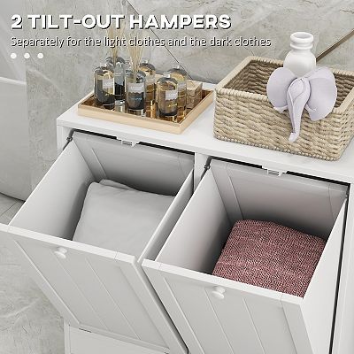 kleankin Tilt-out Laundry Storage Cabinet with 2 Hamper Compartments