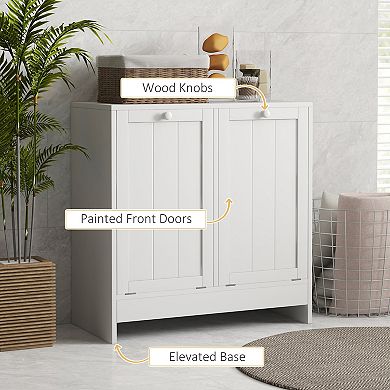 Kleankin Tilt-out Laundry Storage Cabinet With 2 Compartment Hampers, White