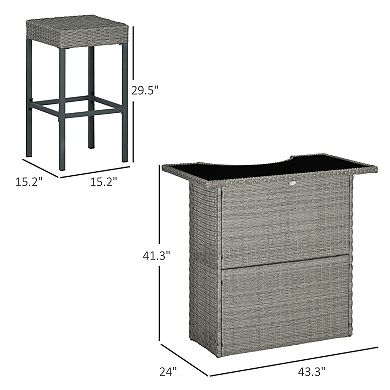 Outsunny Wicker Outdoor Bar Set, High Top Outdoor Table and Chairs,