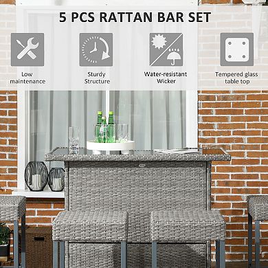 Outsunny Wicker Outdoor Bar Set, High Top Outdoor Table and Chairs,