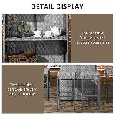 Outsunny Wicker Outdoor Bar Set, High Top Outdoor Table and Chairs,